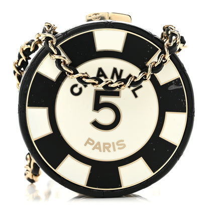 Chanel Lambskin Enamel Quilted Round Poker Chip Clutch With Chain Black White 1 of 11