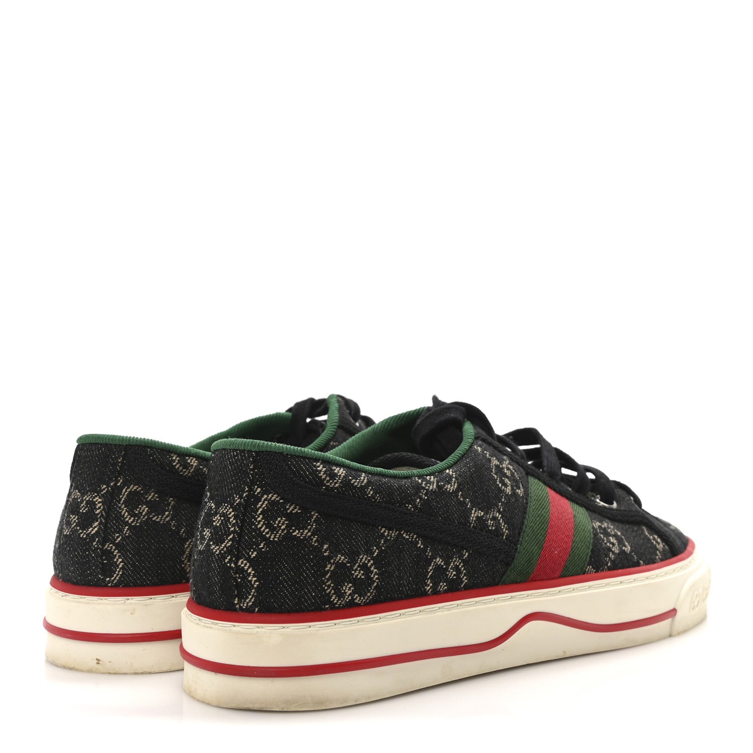 Gucci New Denim GG Monogram Web Womens 1977 Tennis Sneakers 39 Black Ivory 9 of 18