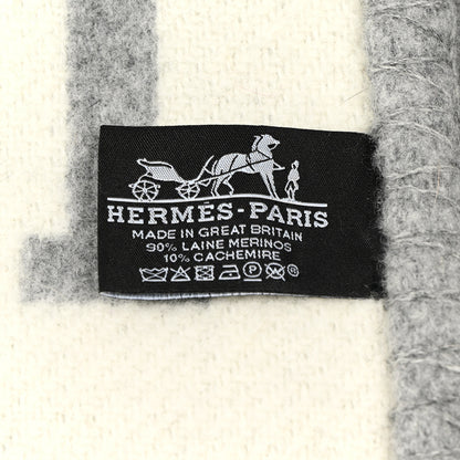 Hermes Wool Cashmere Avalon III Blanket Ecru Gris Clair 3 of 3