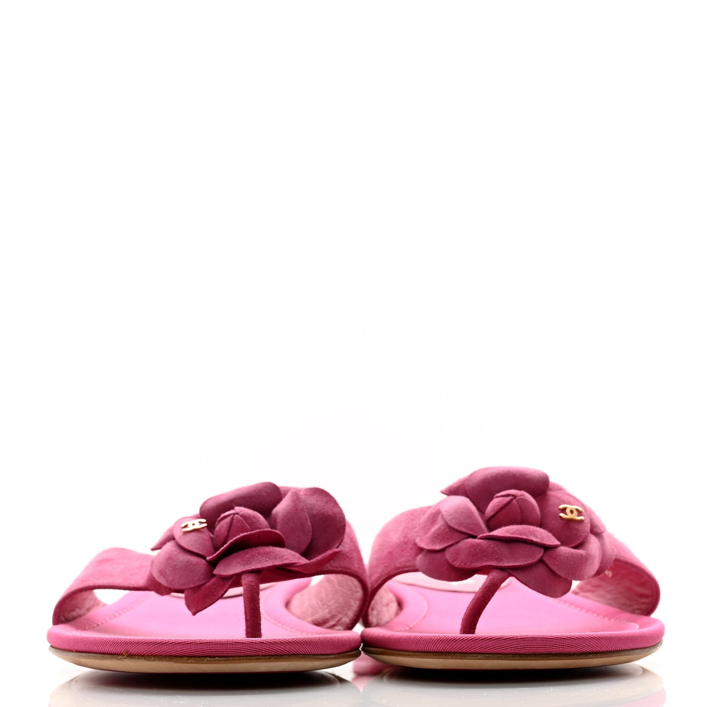 Suede Calfskin Camellia Thong Sandals 41 Pink