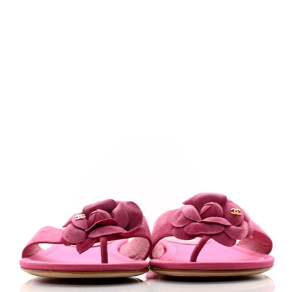 Chanel Suede Calfskin Camellia Thong Sandals 41 Pink 2 of 11