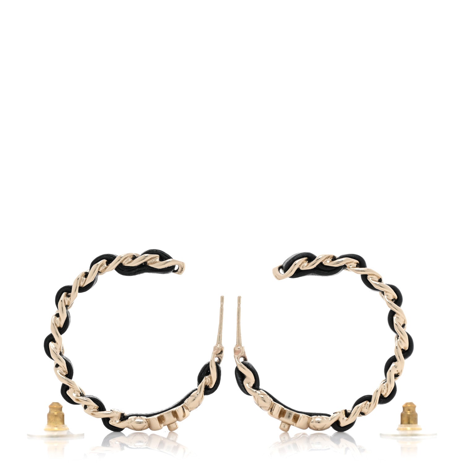 Chanel Metal Lambskin Quilted CC Turnlock Chain Hoop Earrings Gold Black 3 of 4