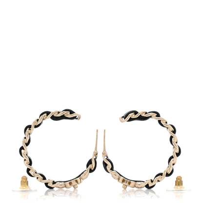 Chanel Metal Lambskin Quilted CC Turnlock Chain Hoop Earrings Gold Black 3 of 4