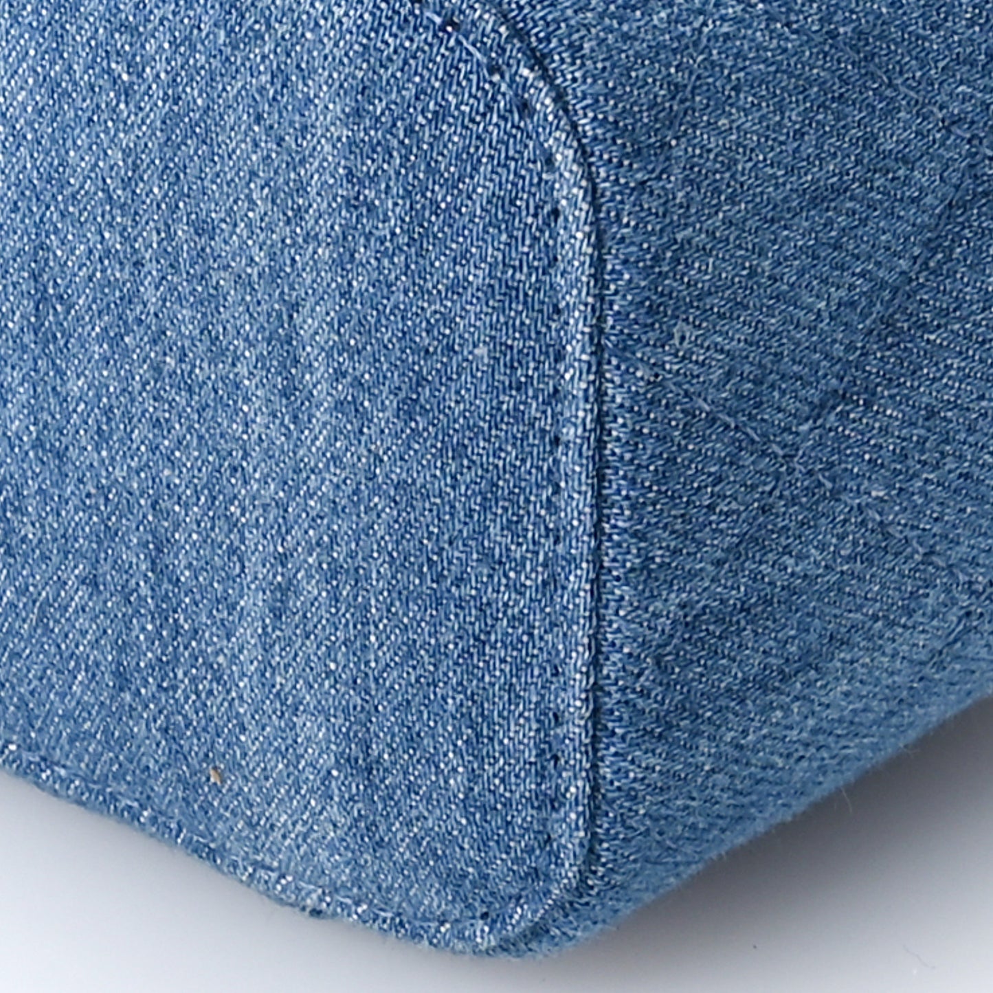Denim Quilted Mini Pearl Crush Vanity Case With Chain
