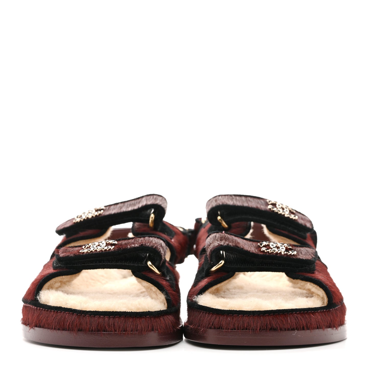 Calf Hair Suede Shearling Dad Sandals 36 Burgundy Black