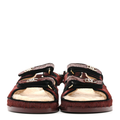 Chanel Calf Hair Suede Shearling Dad Sandals 36 Burgundy Black 3 of 10