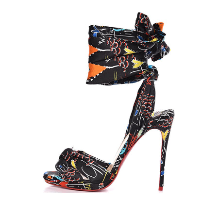 Christian Louboutin Satin Loubitag 120 Sandals 36.5 Black Multi 1 of 8