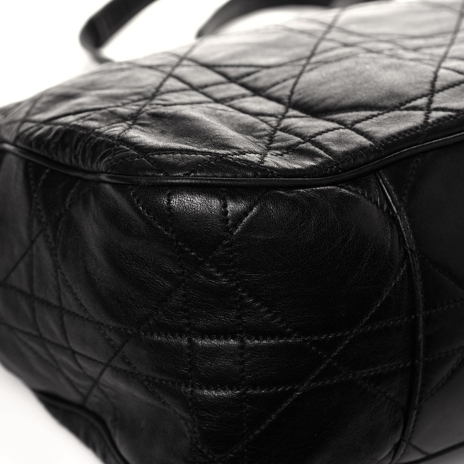 Christian Dior Lambskin Cannage Drawstring Tote Black 9 of 10