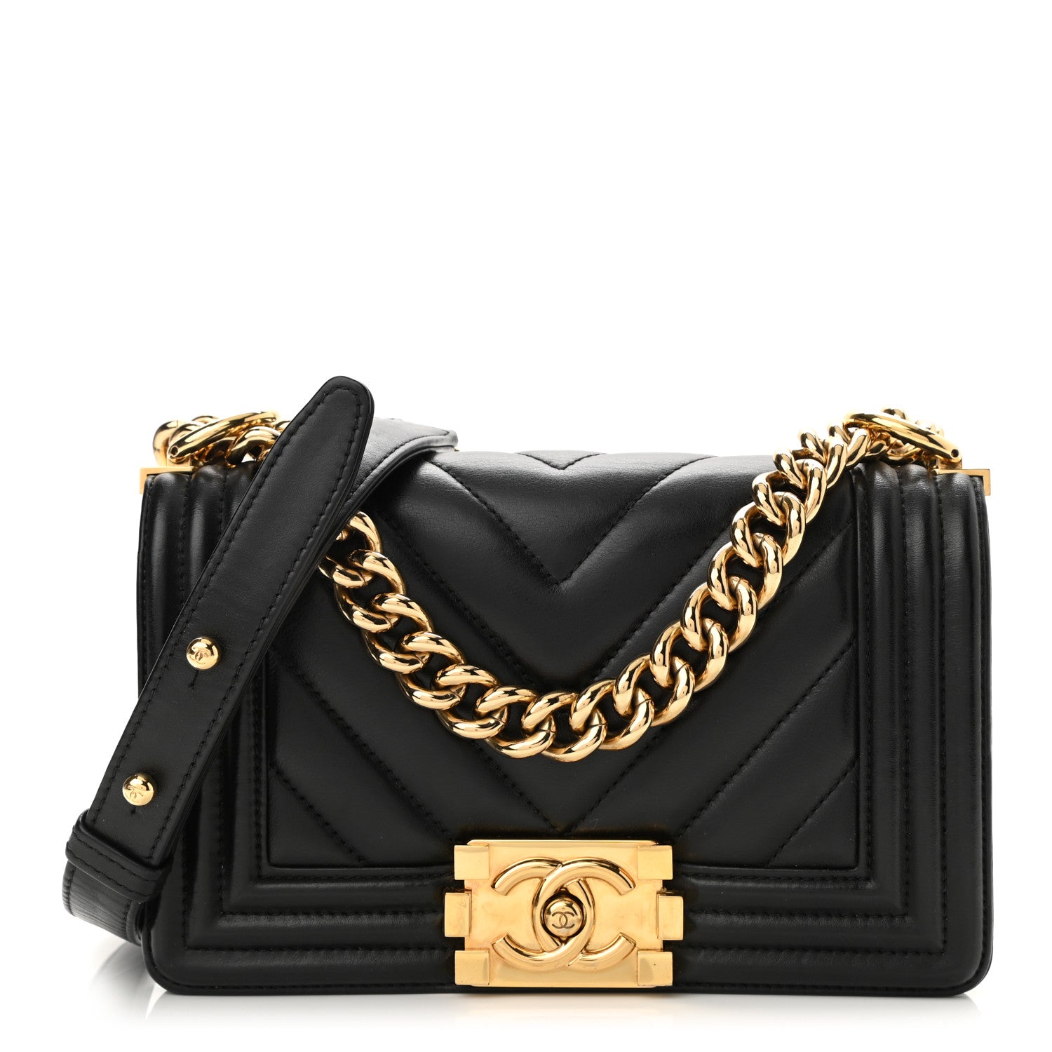 Chanel Lambskin Chevron Quilted Small Boy Flap Black 1 of 11