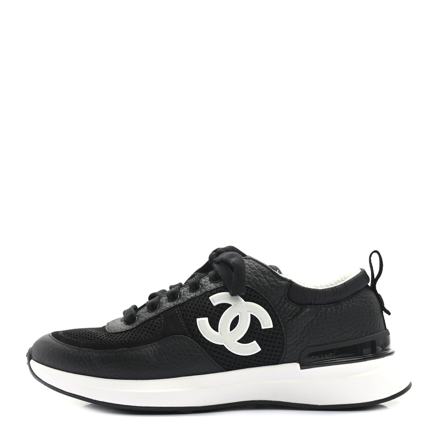 Calfskin Mesh Lycra Suede Womens Logo Sneakers 38.5 Black