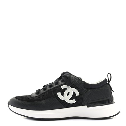 Chanel Calfskin Mesh Lycra Suede Womens Logo Sneakers 38.5 Black 1 of 7