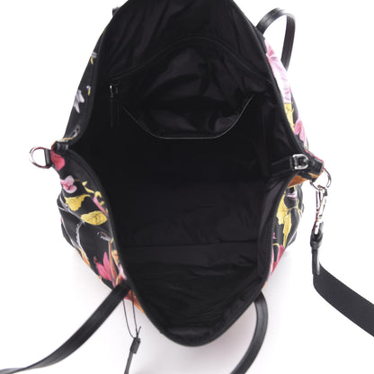 Prada Tessuto Nylon Saffiano Floral Print Tote Black 4 of 10