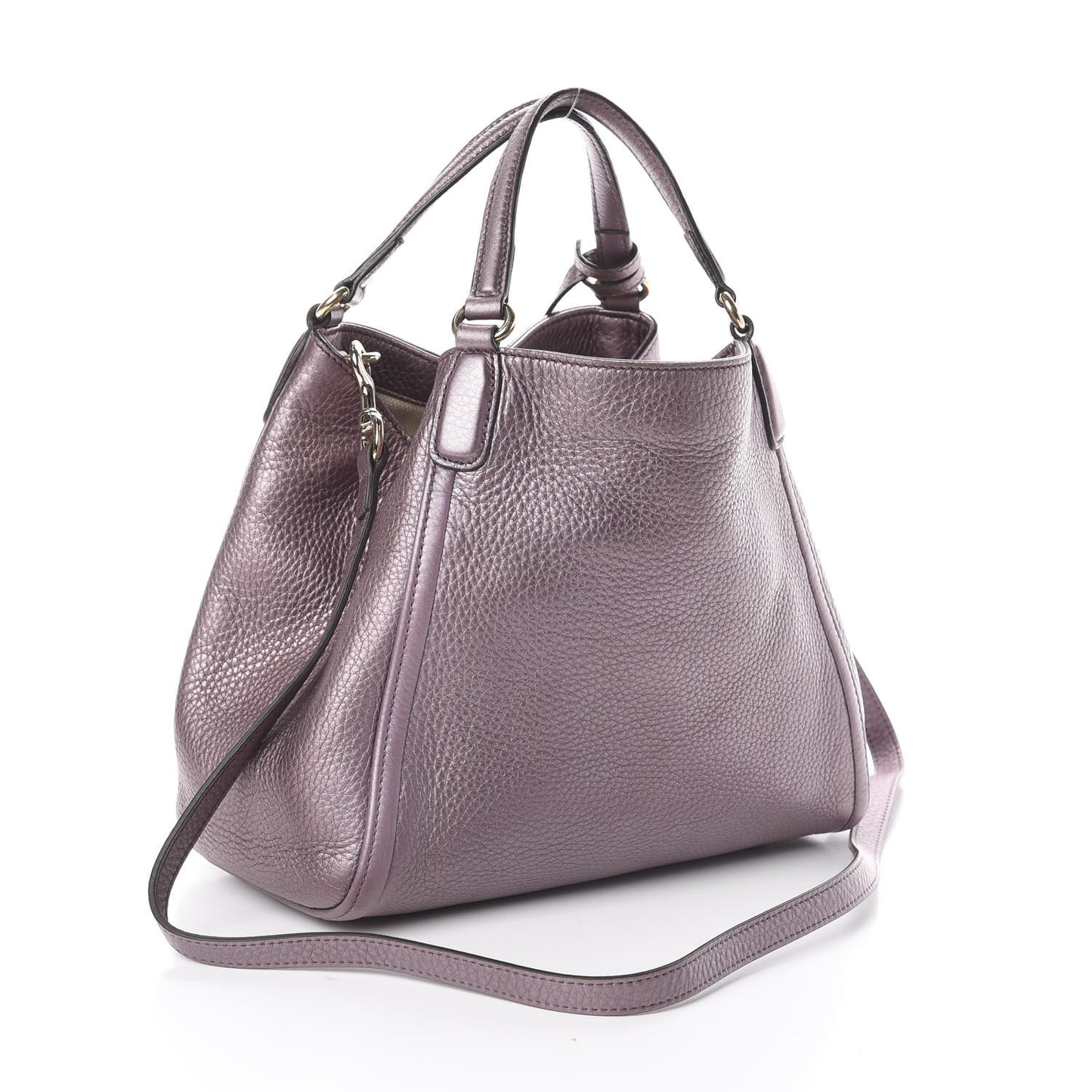 Metallic Pebbled Calfskin Small Soho Shoulder Bag Purple