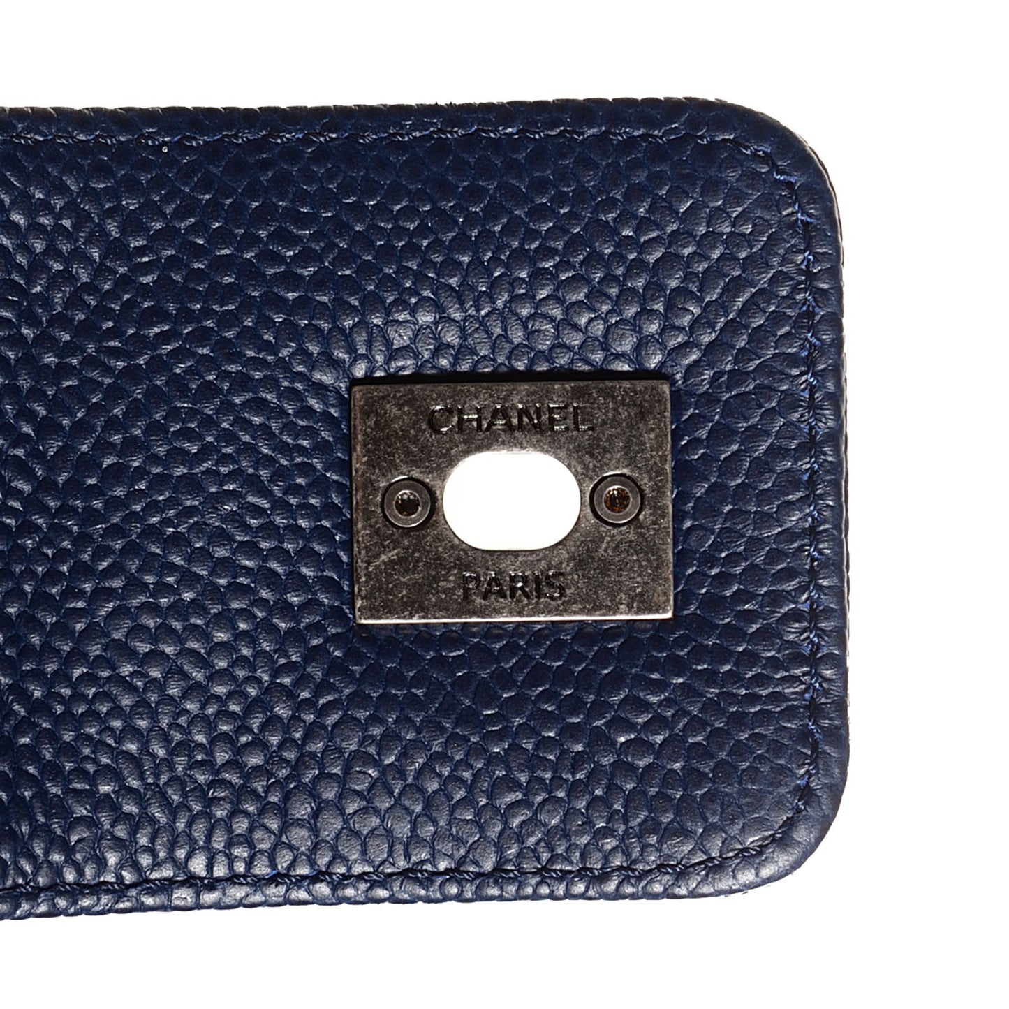 Grained Calfskin Quilted CC Accordion Small Tote Blue