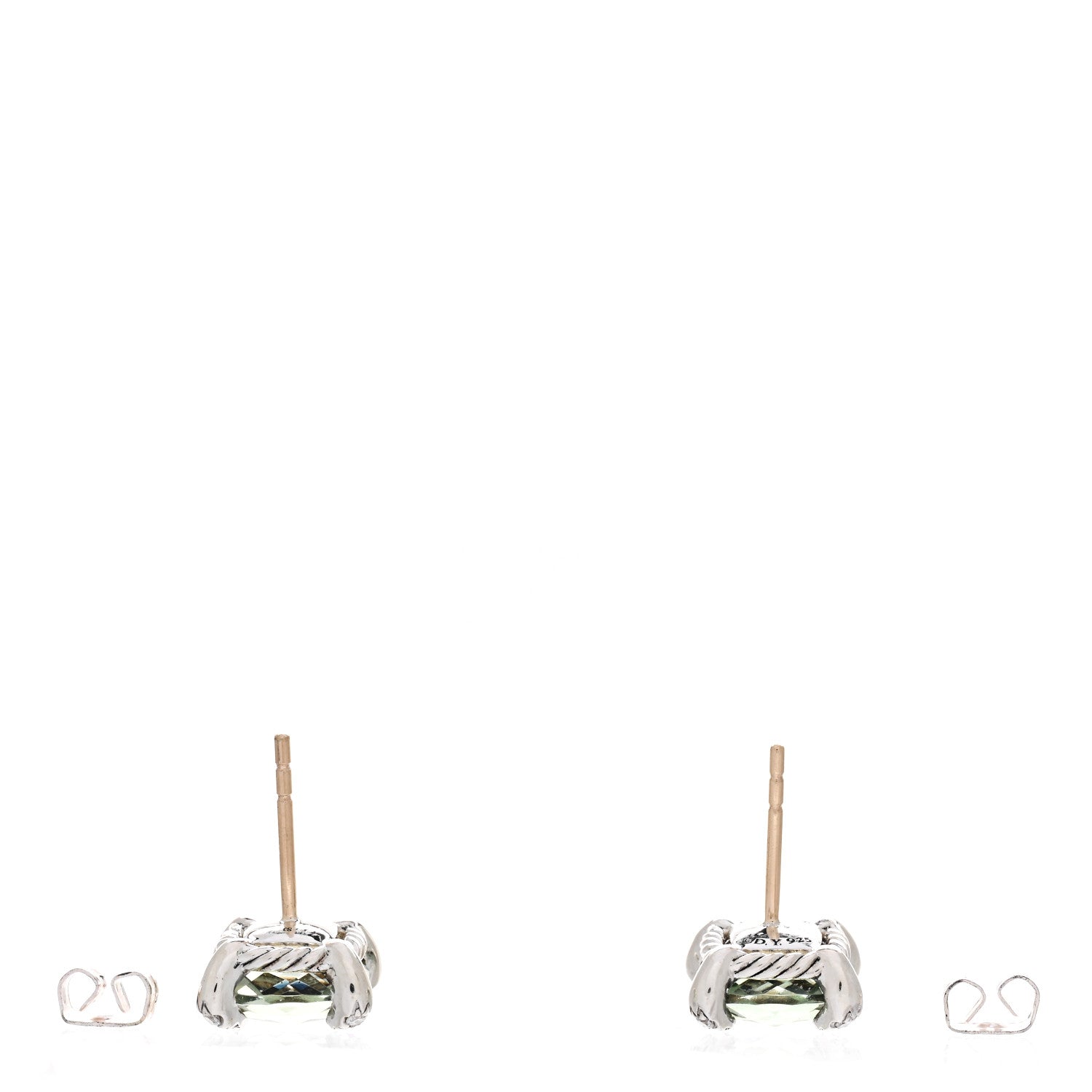 David Yurman Sterling Silver Diamond Prasiolite 9mm Chatelaine Earrings 3 of 5