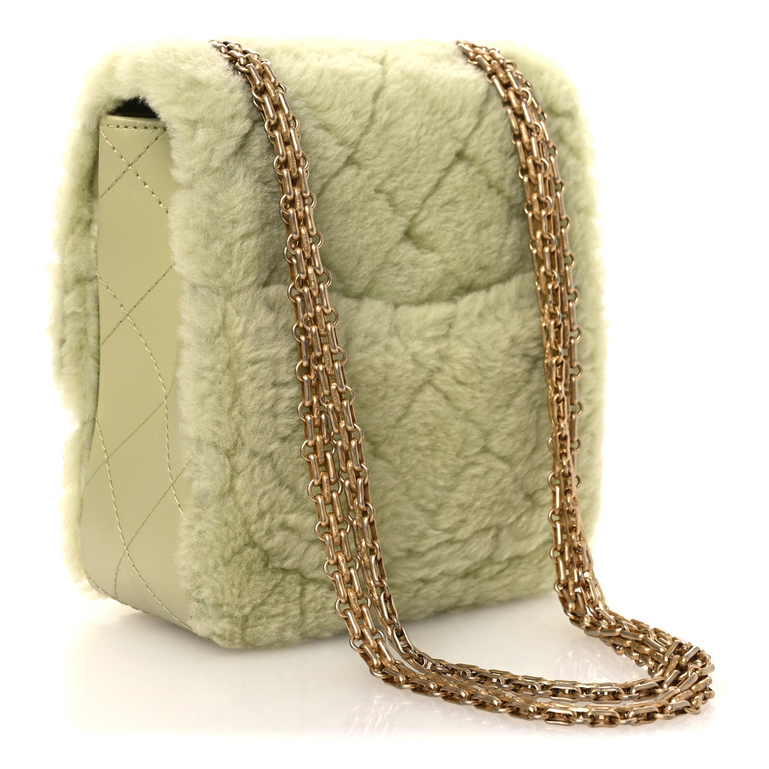 Chanel Shearling Aged Calfskin Quilted 2.55 Reissue Mini North South Flap Green 3 of 11
