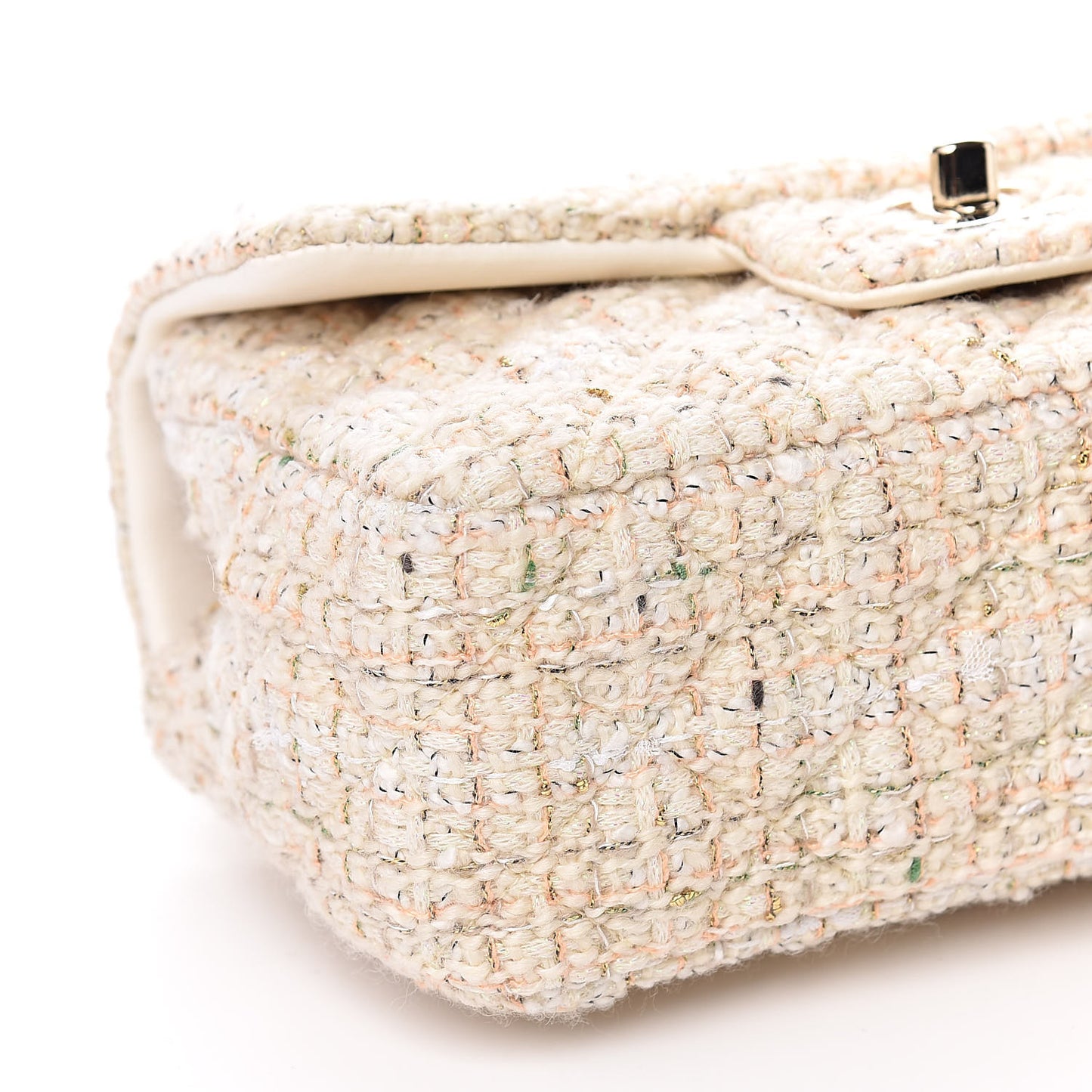 Tweed Quilted Mini Rectangular Flap Off White
