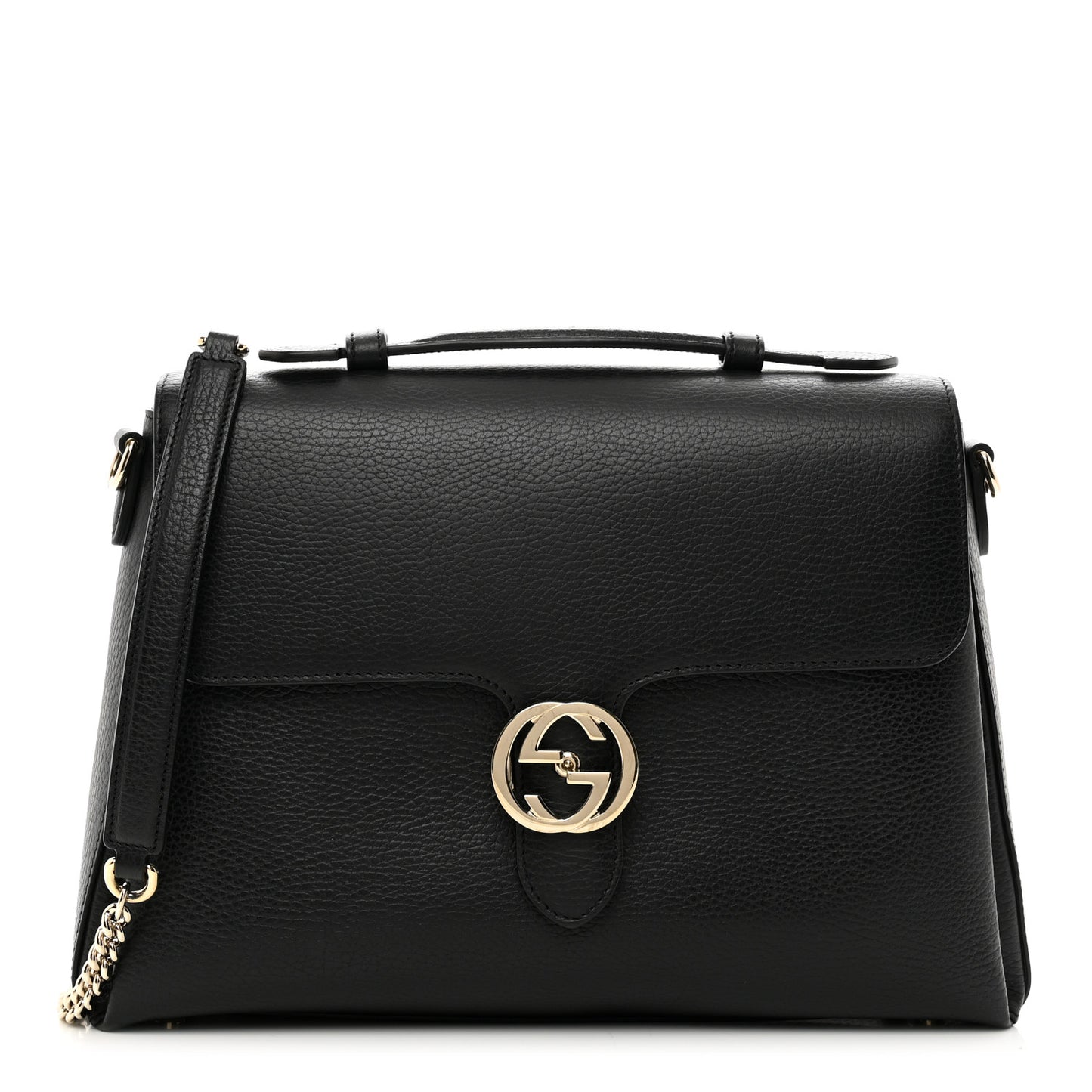 Dollar Calfskin Medium Interlocking G Top Handle Shoulder Bag Black
