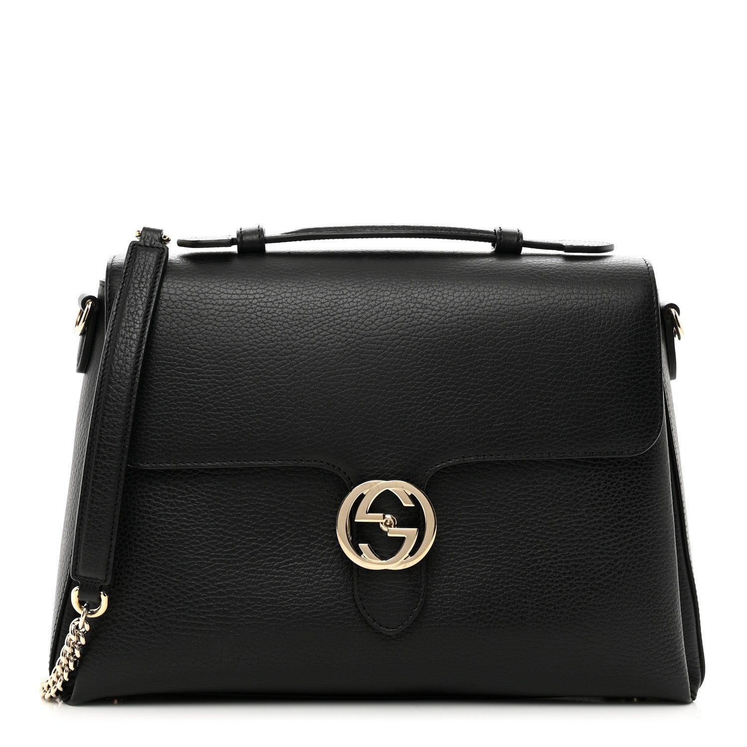 Gucci Dollar Calfskin Medium Interlocking G Top Handle Shoulder Bag Black 1 of 10