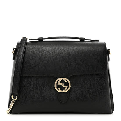 Gucci Dollar Calfskin Medium Interlocking G Top Handle Shoulder Bag Black 1 of 10