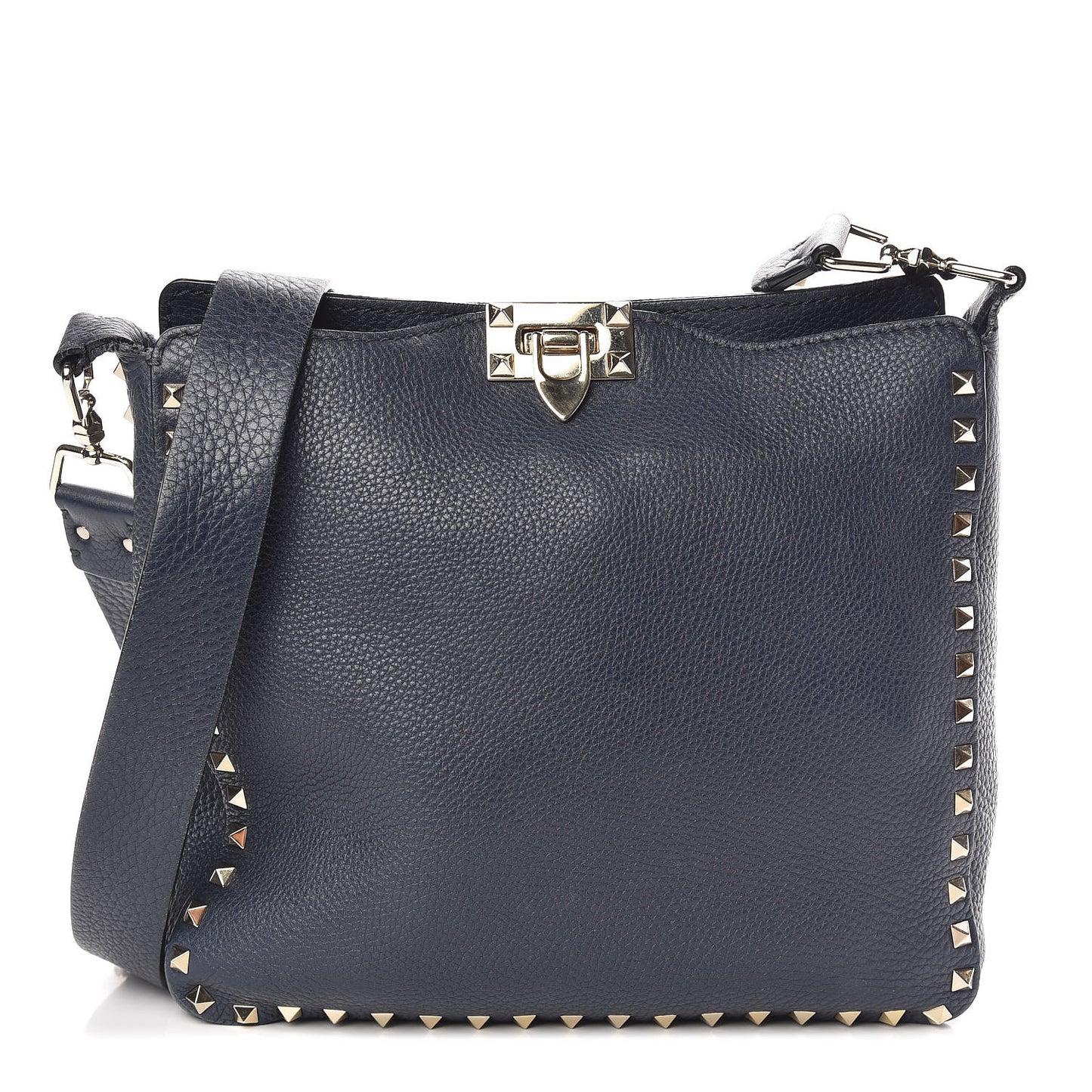 Pebbled Calfskin Small Rockstud Flip-Lock Messenger Bag Marine