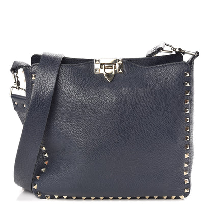 Valentino Garavani Pebbled Calfskin Small Rockstud Flip-Lock Messenger Bag Marine 1 of 10