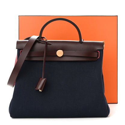 Hermes Toile Militaire Vache Hunter Herbag Zip Retourne 31 PM Rouge Sellier Bleu Marine 12 of 12
