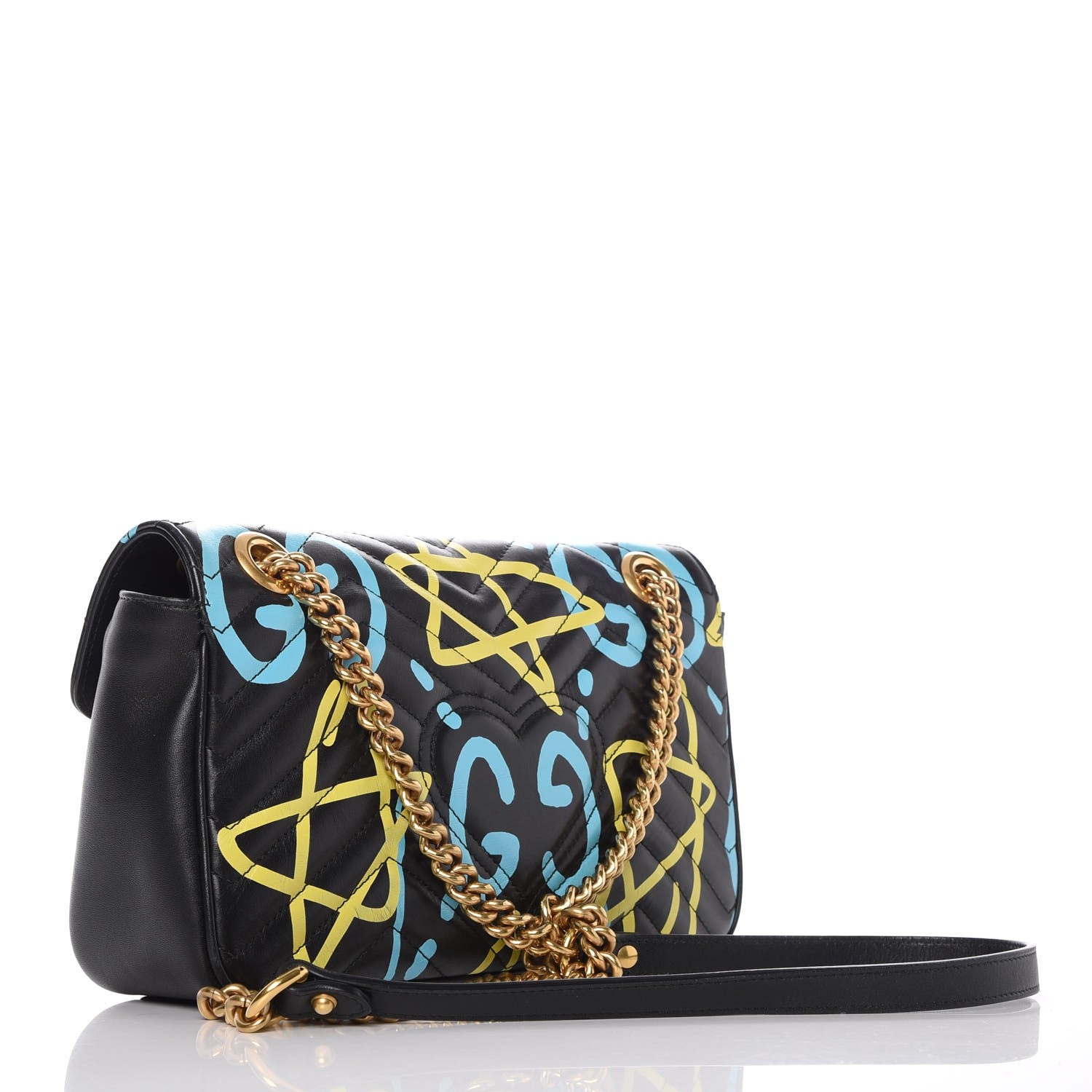 Gucci Calfskin Matelasse GucciGhost Small GG Marmont Shoulder Bag Black New Acquamarine 3 of 8
