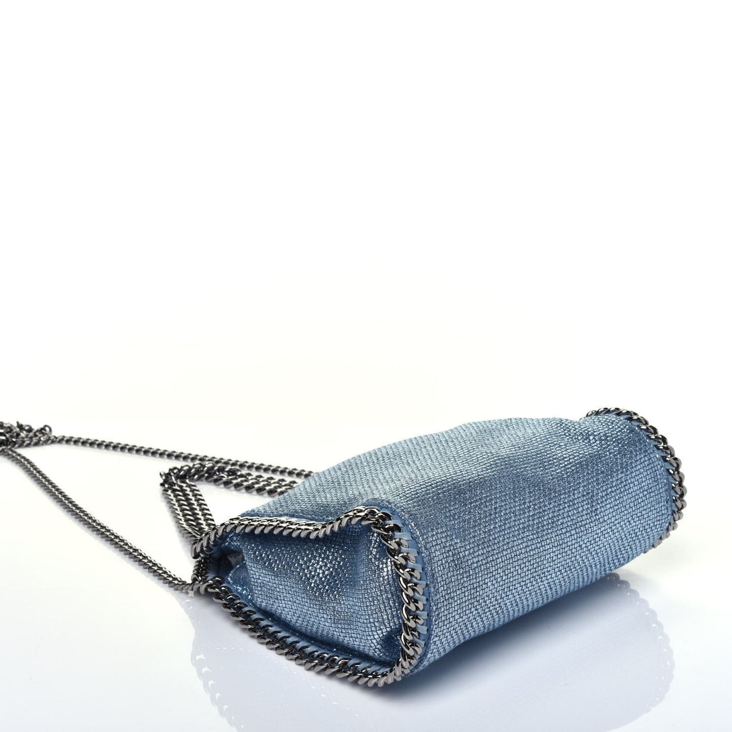 Metallic Woven Raffia Mini Falabella Fold Over Blue