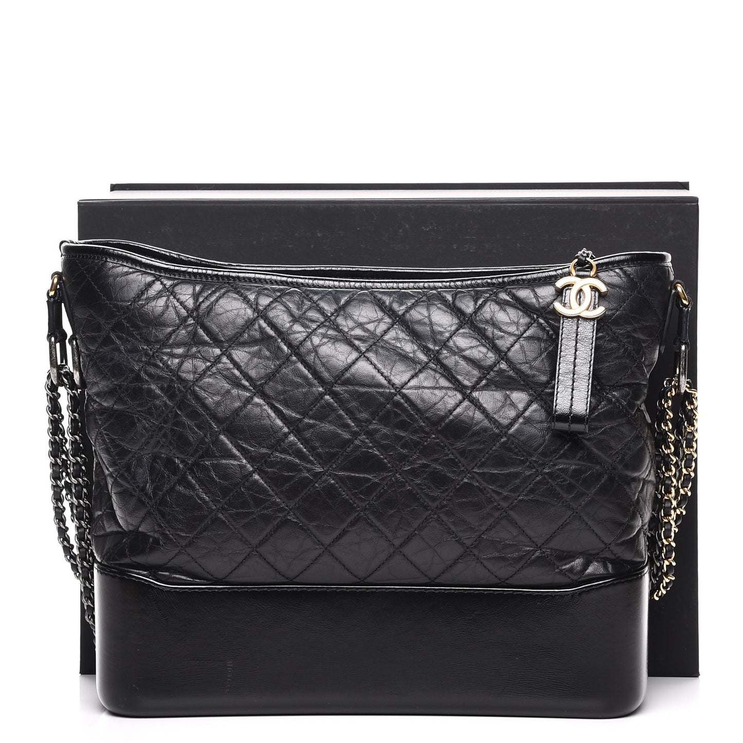Aged Calfskin Quilted Large Gabrielle Hobo Black