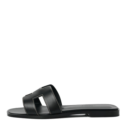Hermes Box Calfskin Oran Sandals 37 Black 1 of 7
