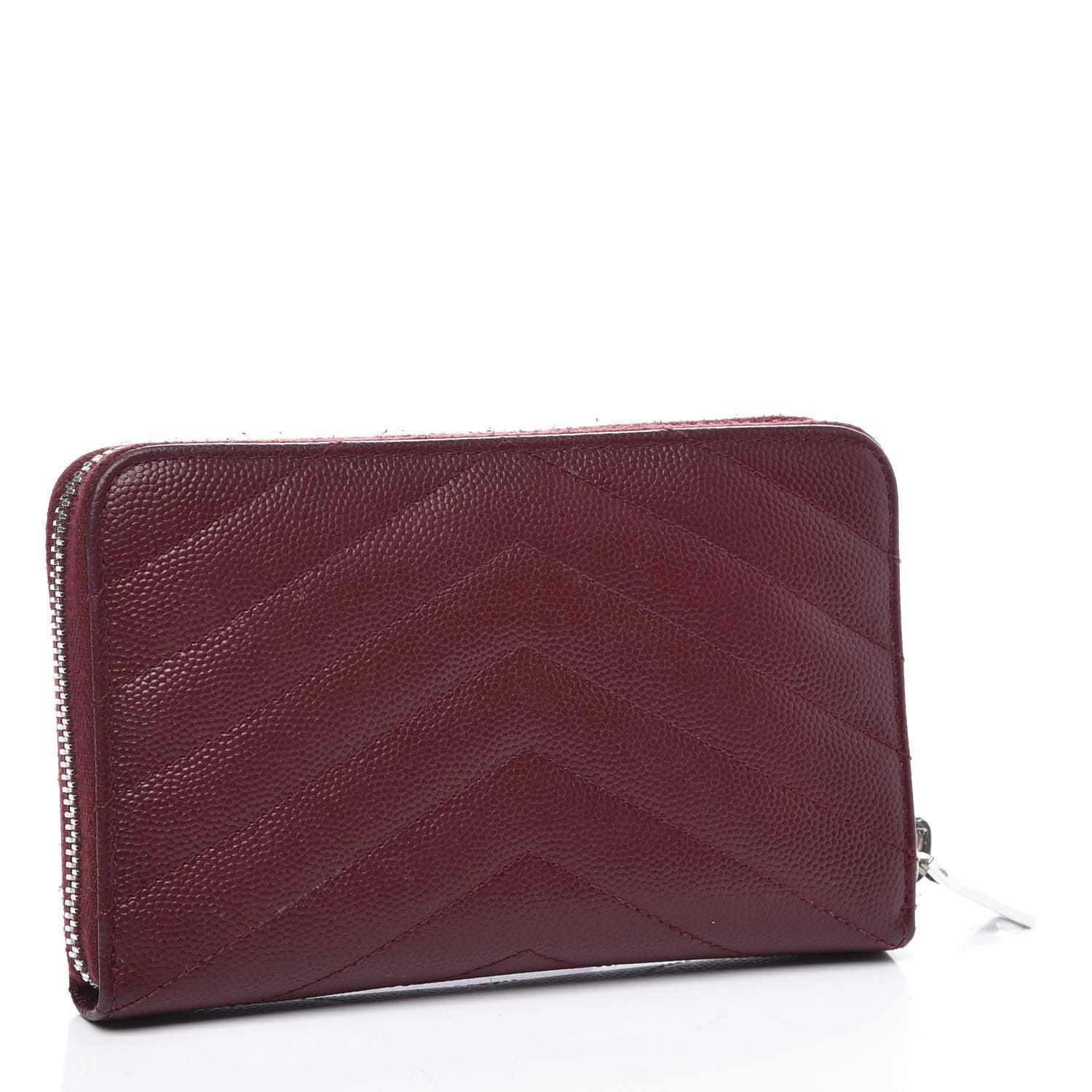 Saint Laurent Grain De Poudre Matelasse Chevron Monogram Zip Around Wallet Palissandre 2 of 8