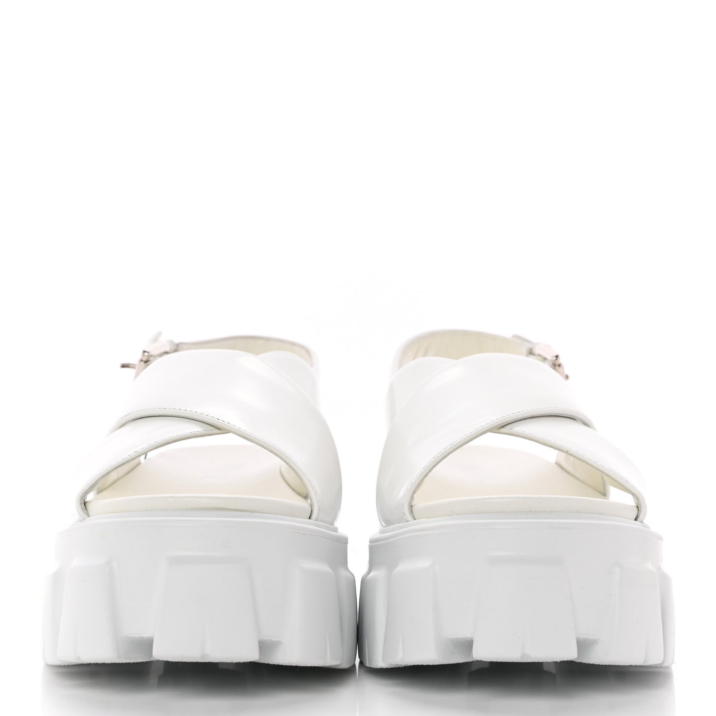Spazzolato Metal Triangle Logo Padded Monolith 55mm Slingback Sandals 38.5 White