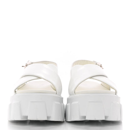 Prada Spazzolato Metal Triangle Logo Padded Monolith 55mm Slingback Sandals 38.5 White 2 of 12