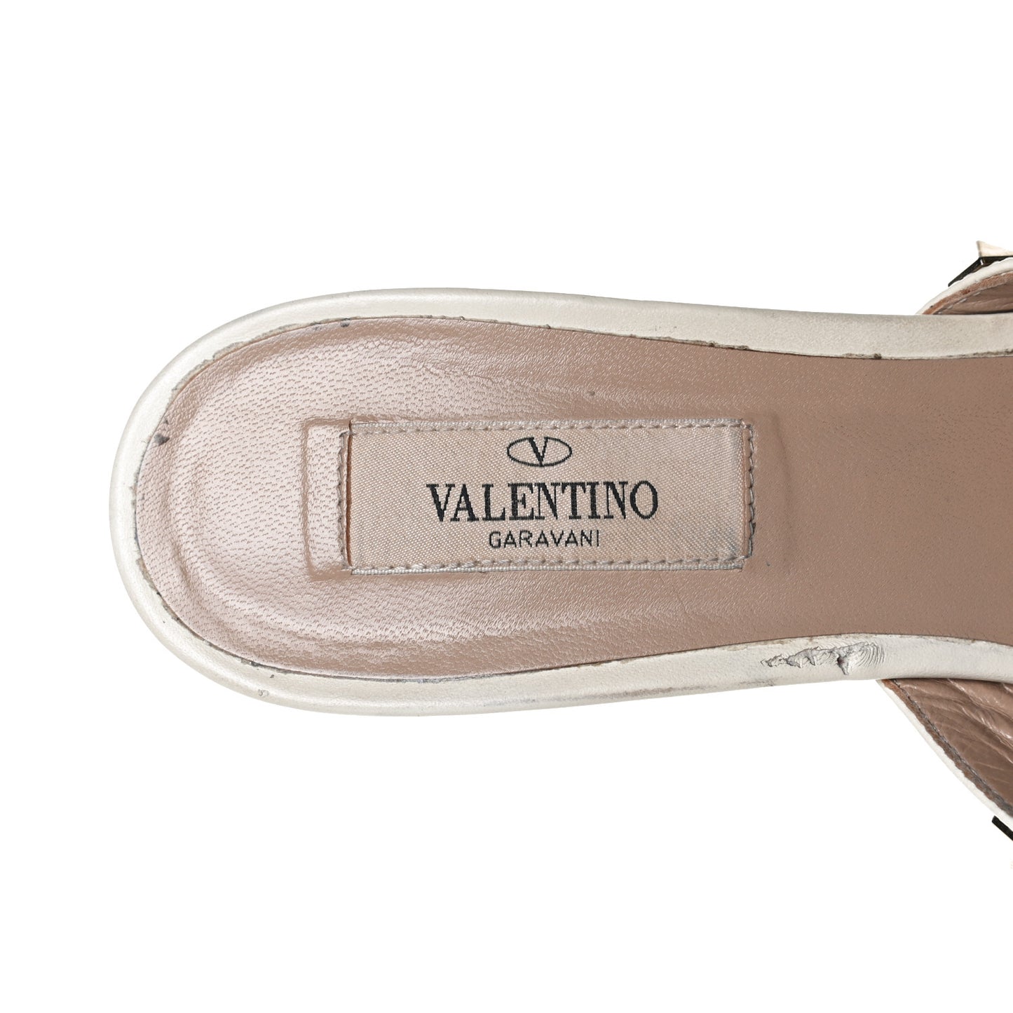 Pebbled Calfskin Rockstud Crisscross Slide 60mm Sandals 39 Ivory
