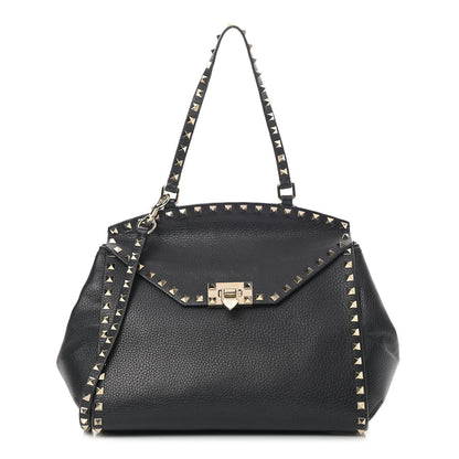 Valentino Garavani Grainy Calfskin Rockstud Single Handle Flap Bag Black 1 of 10