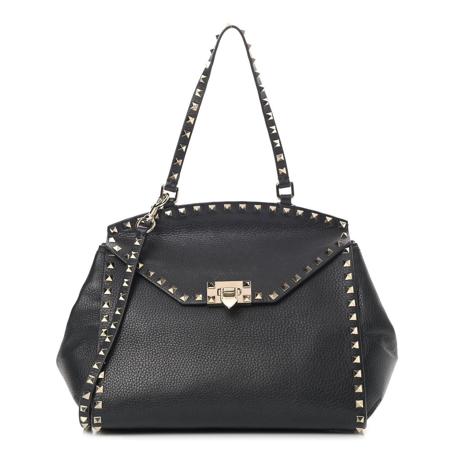 Valentino Garavani Grainy Calfskin Rockstud Single Handle Flap Bag Black 1 of 10