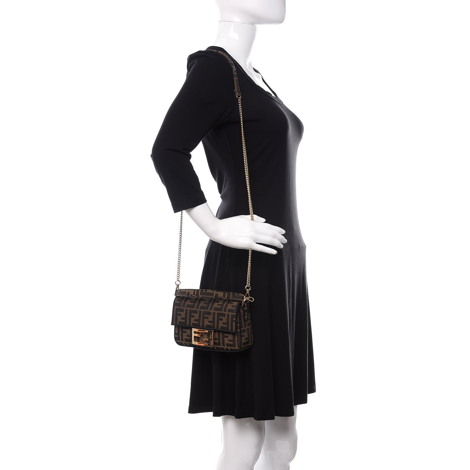 Fendi Fabric Jacquard FF 1974 Mini Baguette Tobacco Moro Black 2 of 10