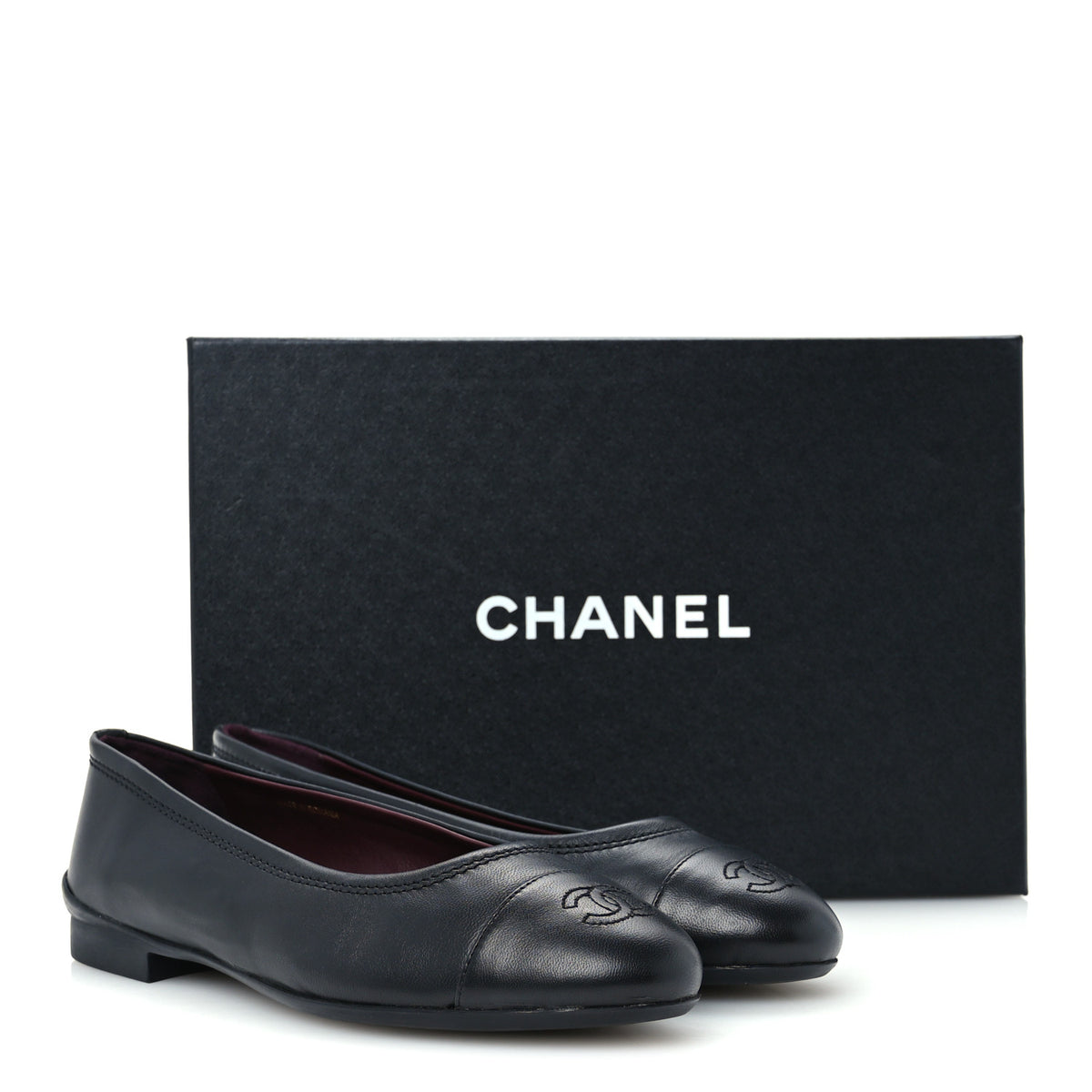 Lambskin Cap Toe CC Uniform Ballerina Flats 37 Black