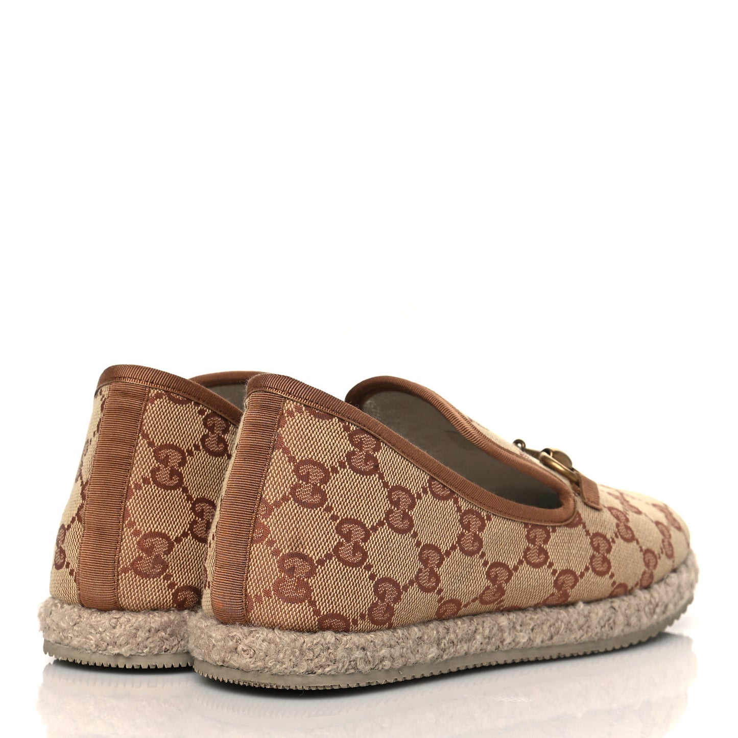 GG Monogram Womens Fria Horsebit Loafers 36.5 Beige Ruggine