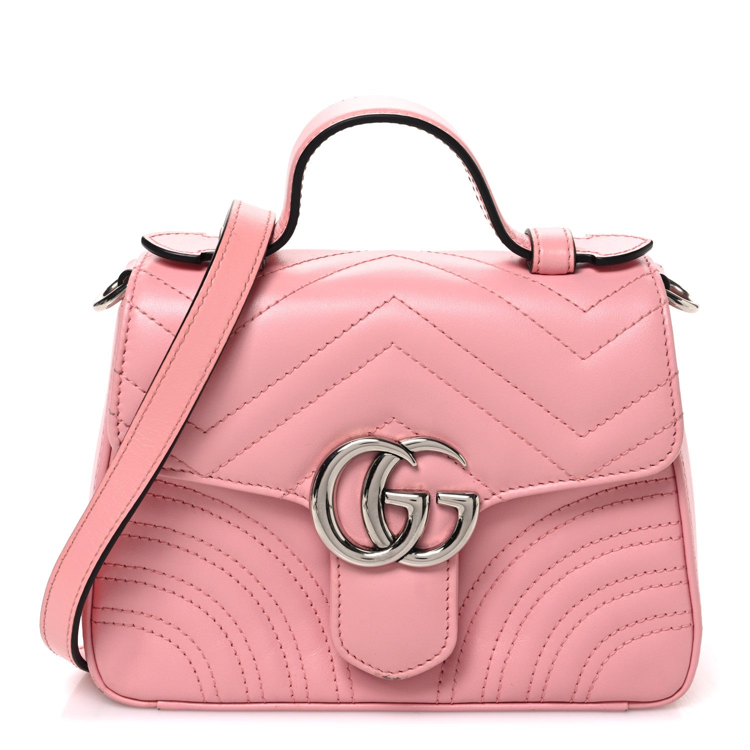 Gucci Calfskin Matelasse Mini GG Marmont Top Handle Shoulder Bag Wild Rose 1 of 10