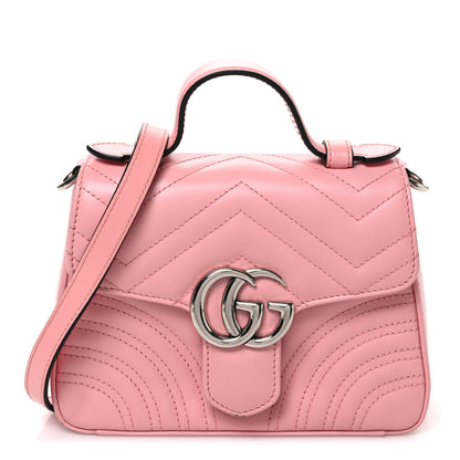 Gucci Calfskin Matelasse Mini GG Marmont Top Handle Shoulder Bag Wild Rose 1 of 10