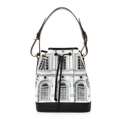 Louis Vuitton X FORNASETTI Calfskin Architettura Noe MM Black White 1 of 9