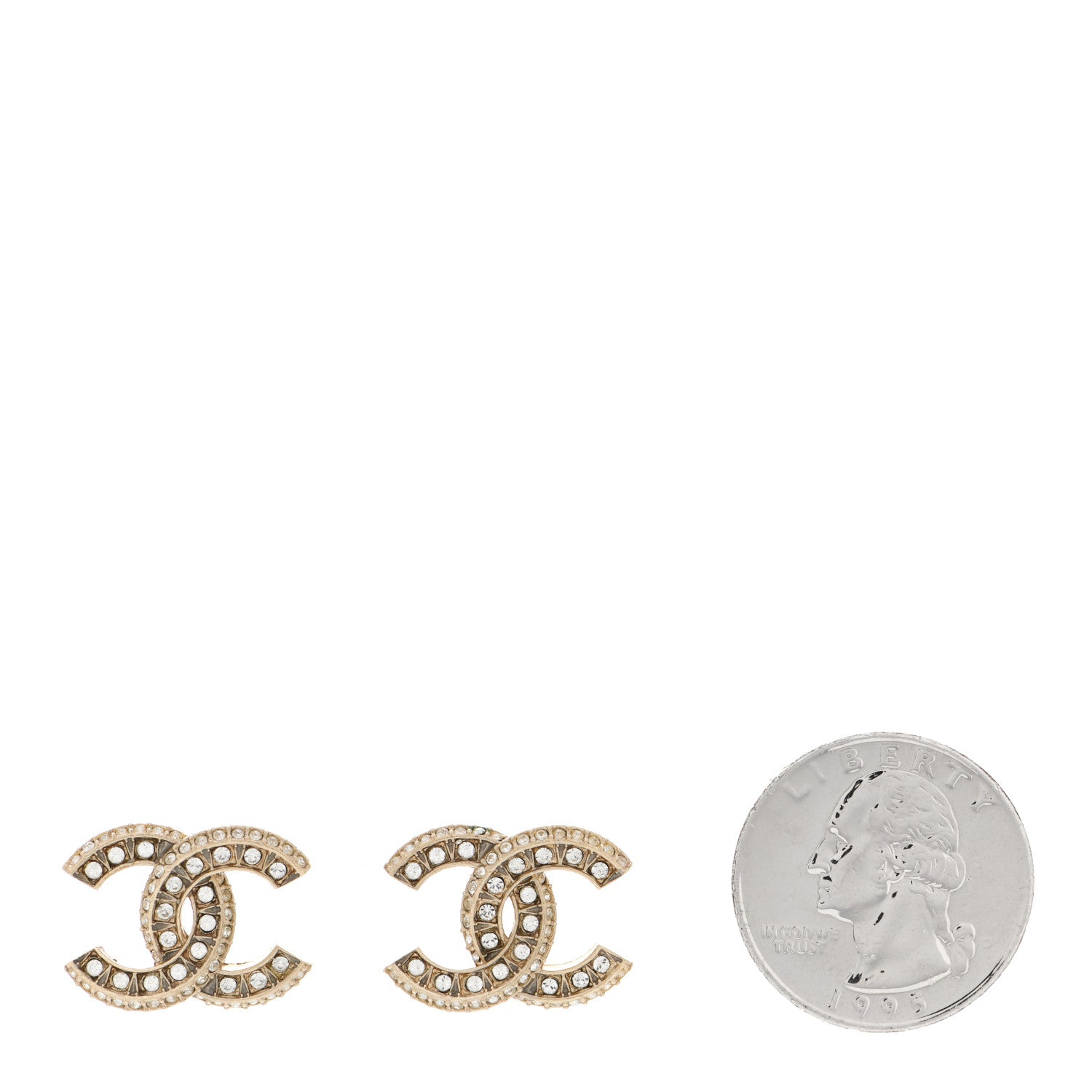 Chanel Crystal Timeless CC Earrings Light Gold 2 of 5