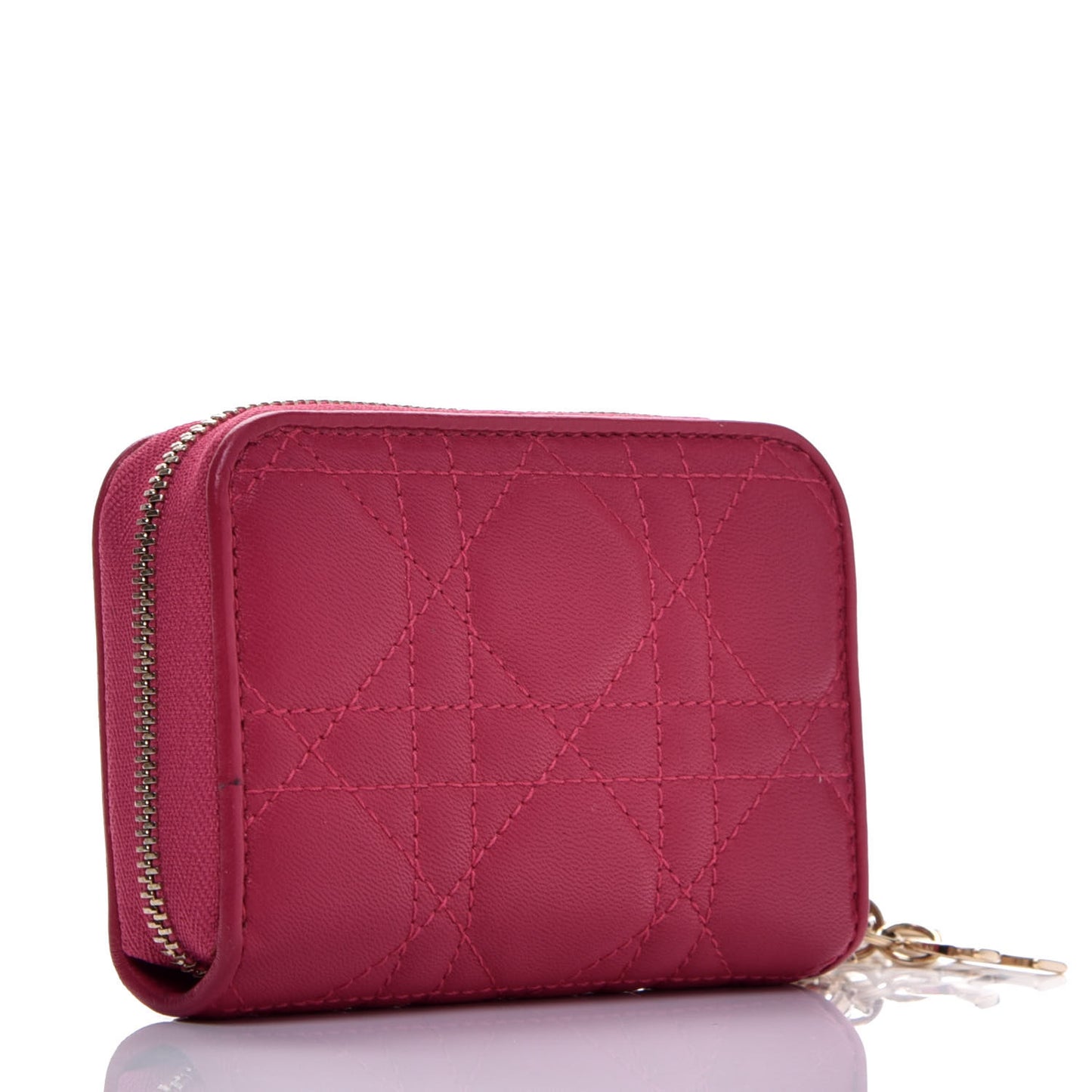Lambskin Cannage Mini Lady Dior Zip Portemonnaie Fuchsia