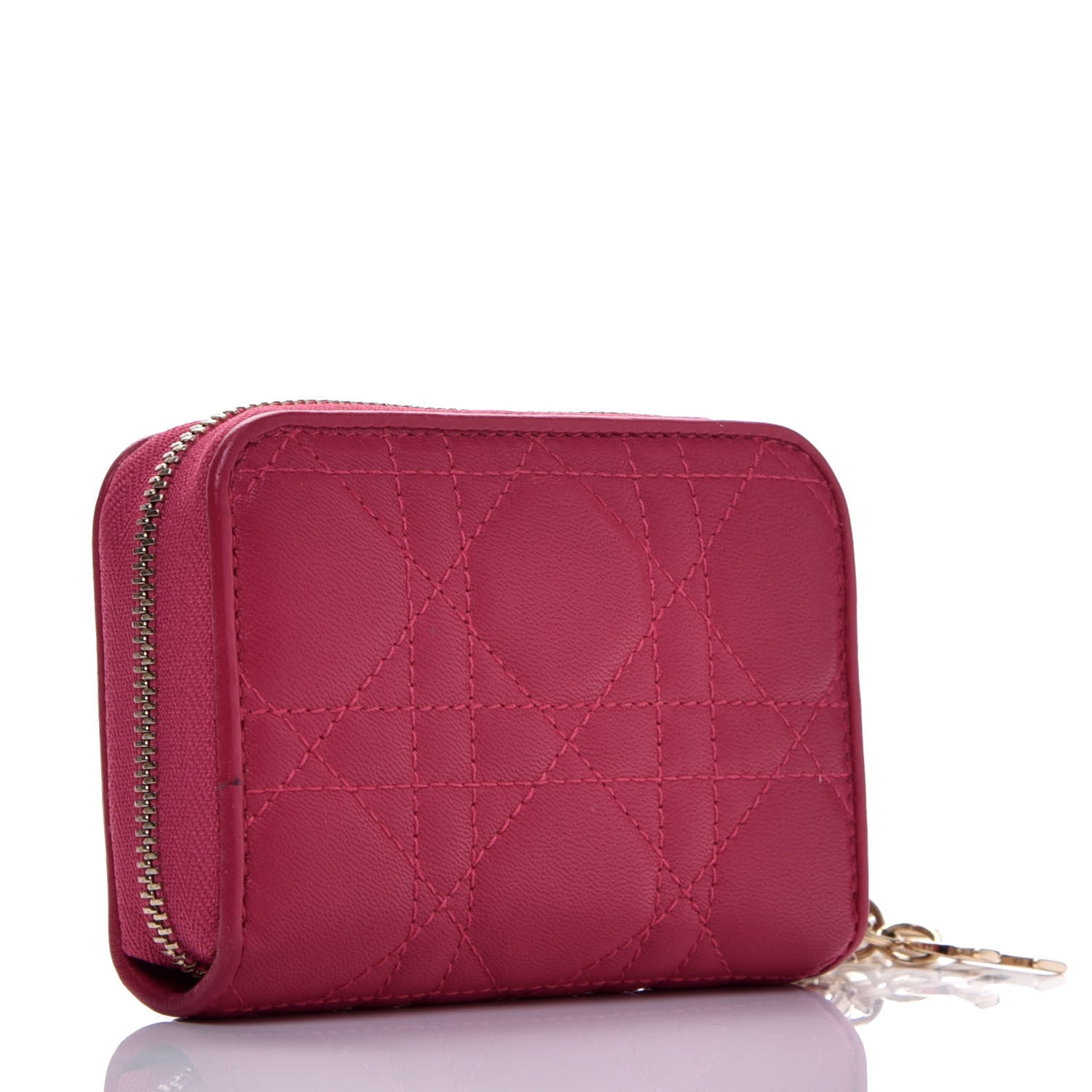 Christian Dior Lambskin Cannage Mini Lady Dior Zip Portemonnaie Fuchsia 3 of 8
