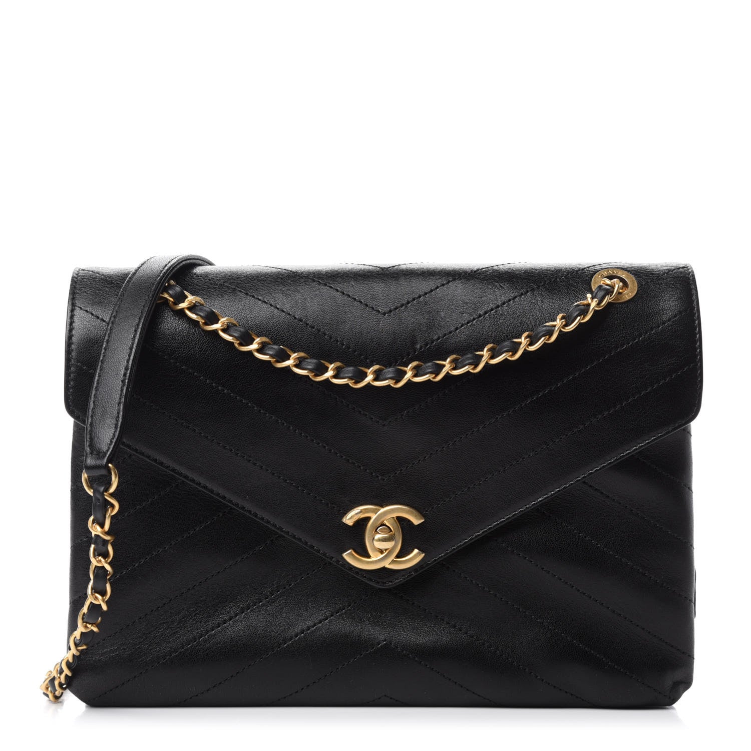 Chanel Lambskin Chevron Quilted Medium Envelope Flap Black 1 of 13