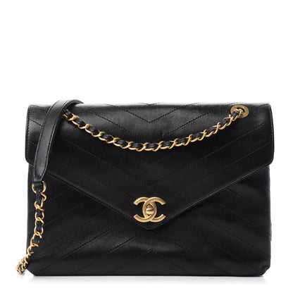 Chanel Lambskin Chevron Quilted Medium Envelope Flap Black 1 of 13