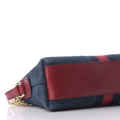 Gucci Suede Calfskin Web Small Ophidia Dome Shoulder Bag New Blue Romantic Cherry 5 of 9
