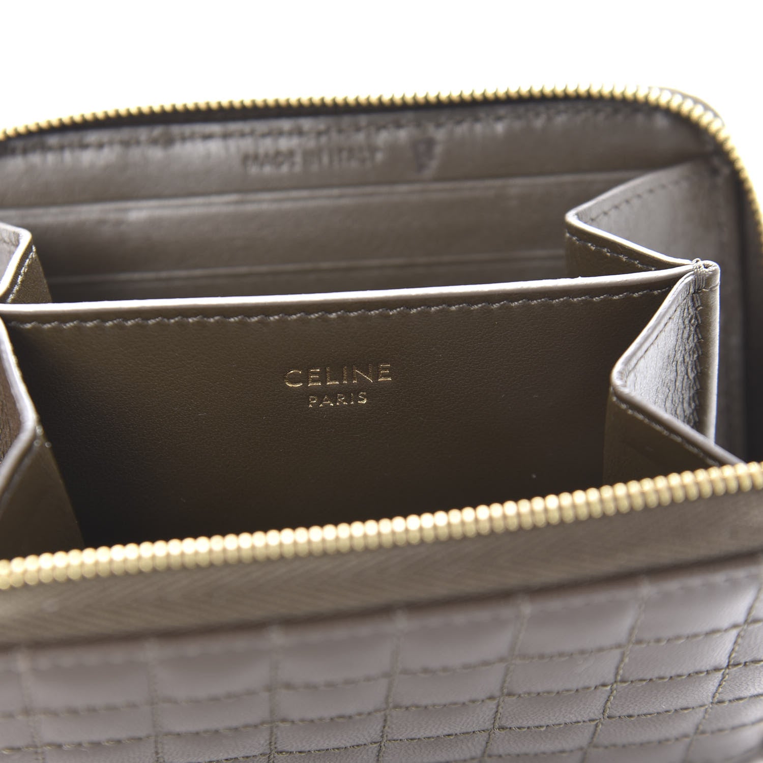 Celine Lambskin Quilted C Charm Zip Around Wallet Khaki 6 of 9